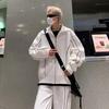 Мужской модный комплект из куртки и брюк свободного кроя: Однотонный корейский стиль для весны и осени