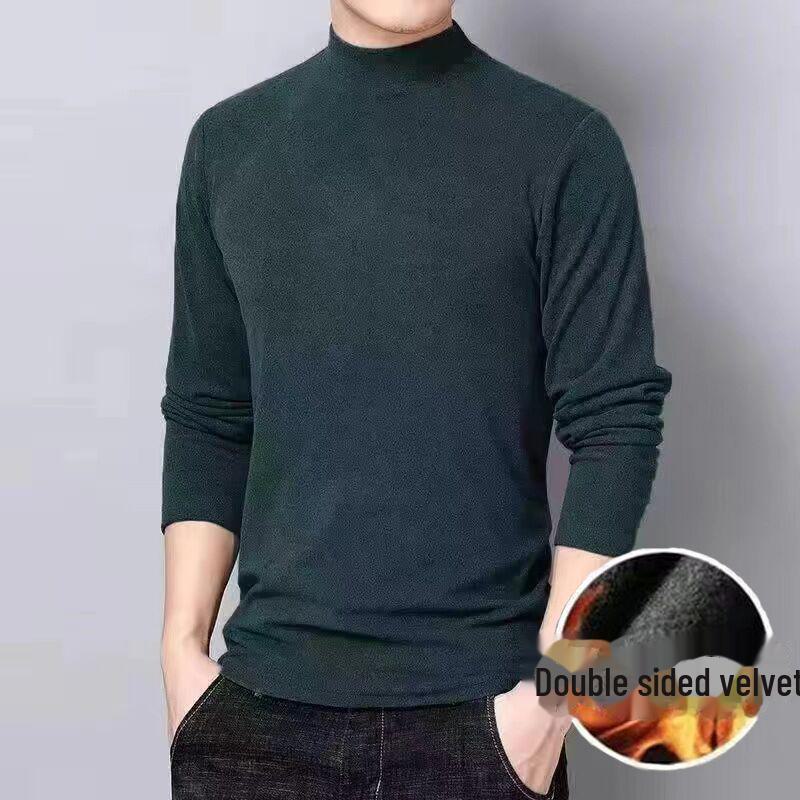 Мужская немецкая бархатная термофутболка с длинным рукавом: Воротник средней высоты, двухсторонний бархат, эластичная ткань, модная одежда на осень-зиму.