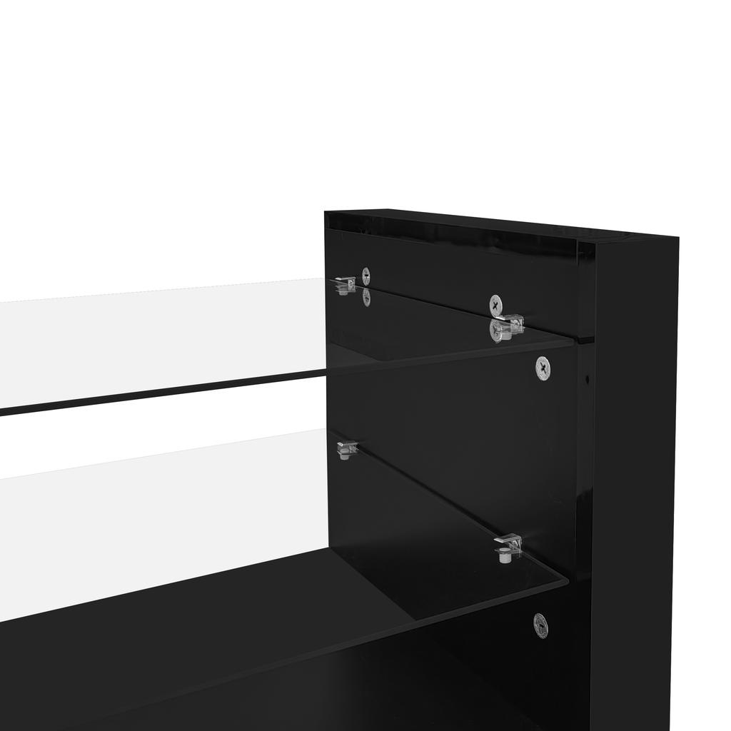 TV Wall Cabinet Set, Black TV Cabinet + Black Coffee Table, Black High-Gloss Wall Cabinet, Living Room Set, High-Gloss Set with LED Lights