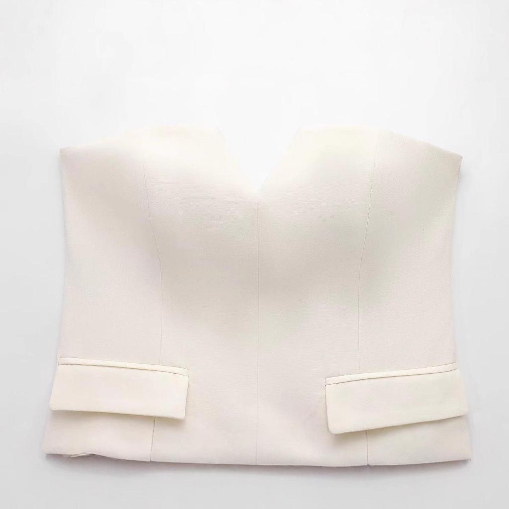 2024 Winter Women's European & American Strapless Bandeau Top, Fashionable and Simple