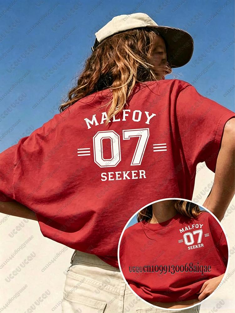 Футболка с принтом 'Malfoy 07 Seeker' для женщин и мужчин, летняя, повседневная, спортивная, свободная, дышащая, оверсайз, Y2K, уличные топы
