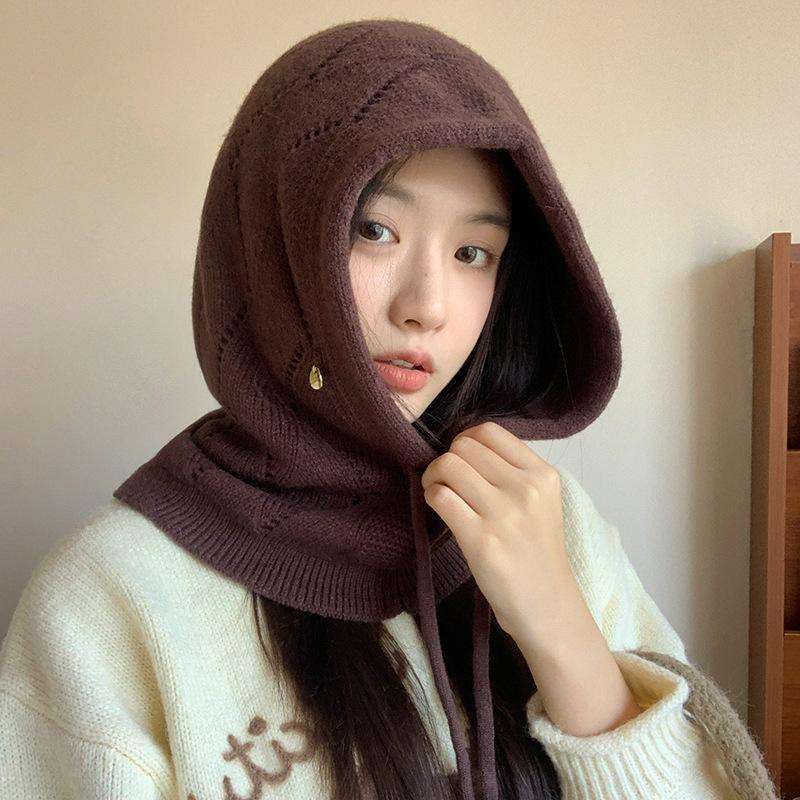 Женская зимняя мягкая шапка-бини, худи, балаклава, шарф с капюшоном - Термальная маска для лица и гетра для шеи, эластичная, регулируемая застежка на шнурке, ветрозащитная