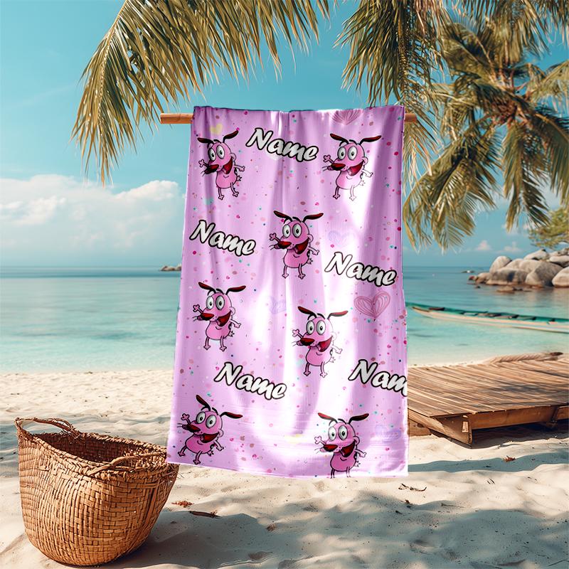 Personalized customized proof beach towel with Courage the Cowardly Dog pattern - soft, absorbent, quick-drying, perfect swimming, camping&bathing