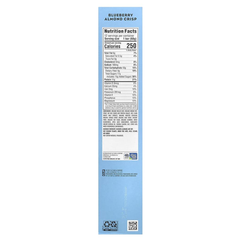 Energy Bar, Blueberry Almond Crisp, 12 Bars, 68G (2.40Oz) Each