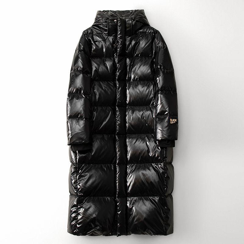 Women's Winter Autumn Hooded White Duck Down Jacket Coat Loose Long Solid Color Big Pocket Windproof Down Coat