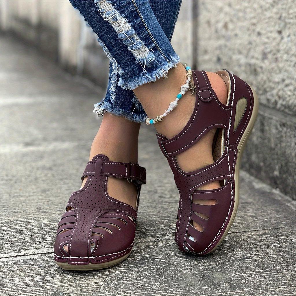 Women's Retro Wedge Sandals, Closed Toe Hollow Trendy Shoes, Casual Slingback Sandals