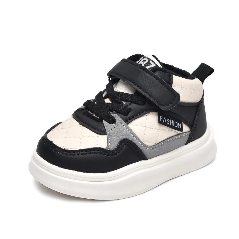 Детские кроссовки с хлопком, спортивная обувь для студентов, нескользящие на липучке, 2024, новая модная детская обувь, теплая для зимнего тренда