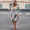 Women's Autumn Vacation Casual Printed V-neck Long-sleeved Dress