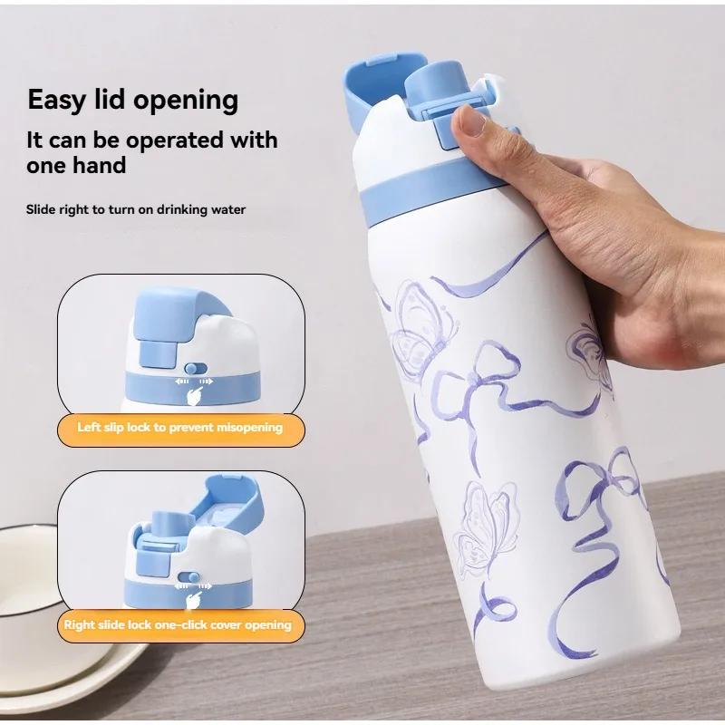 Горячая Распродажа 304 Нержавеющая Сталь Изолированная Бутылка Модный Мультяшный Узор Спортивный Чайник Большой Емкости Портативный Ручной Чашка