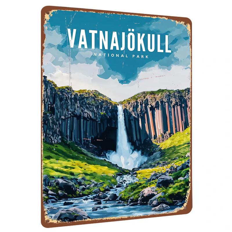 Vatnajokull National Park Waterfall Landscape Metal Iron Painting Home Wall Decor Art