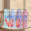 1PC Lobster Lovers Club Seafood Summer Badge 750ml Color Plastic Sports Water Bottle Leakproof Flip Straw Lid Suitable for Sports Office Home Use