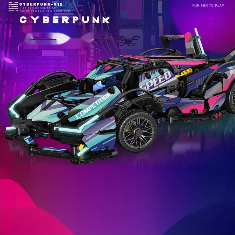 Технический гиперкар, киберпанк, строительные блоки для гоночных автомобилей, кирпич для спортивного автомобиля для взрослого мальчика