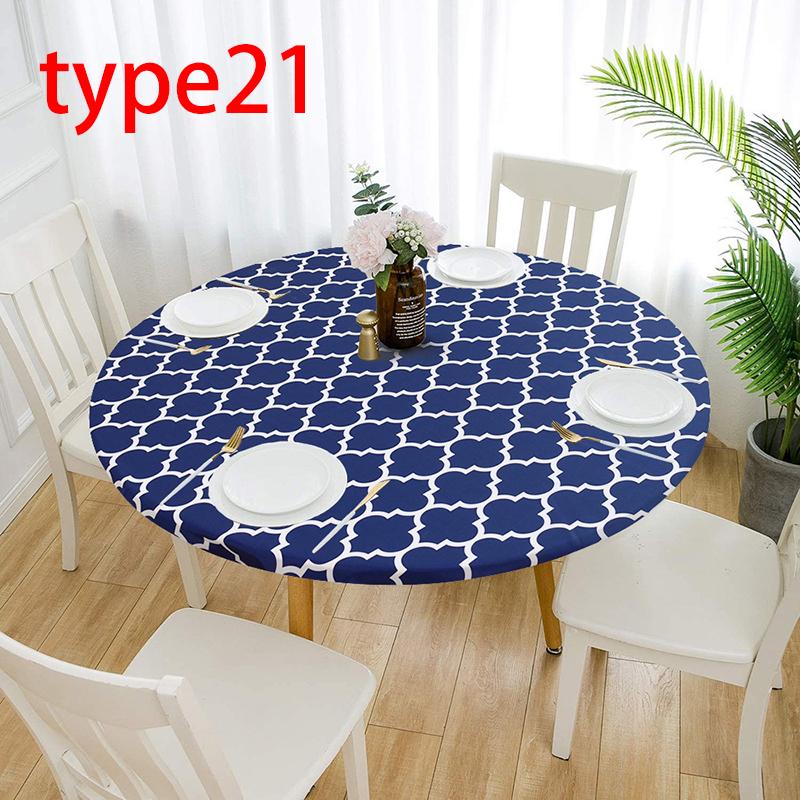 Classic Round Pattern Home Kitchen Elastic Tablecloth Waterproof Nonslip Table Cloth Cover