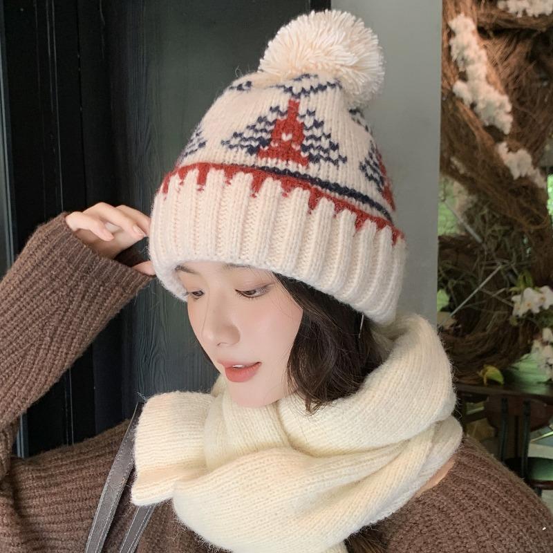 Knitted Hat Wool Hat Women's New Thickened Warm Autumn and Winter Ear Protection Bag Head