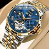 OLEVS механические автоматические часы с фазами Луны стильные скелетонированные водонепроницаемые популярные светящиеся часы для мужчин синие золотые мужские и
