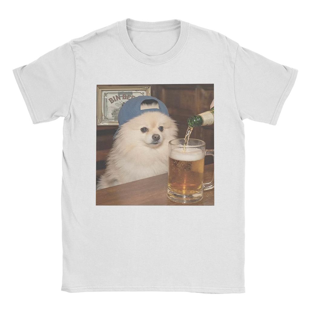 Unisex Unisex Tshirt Funny Patriotic Pomeranian Dog Drinking Beer American Pure Cotton Tees T Shirts Crewneck Clothing Plus Size