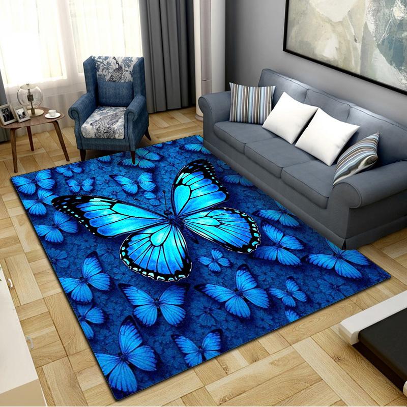 Dreamy Blue Butterfly Carpet Rug for Living Room Bedroom Home Sofa Decoration,Kids play Non-slip Floor Mat