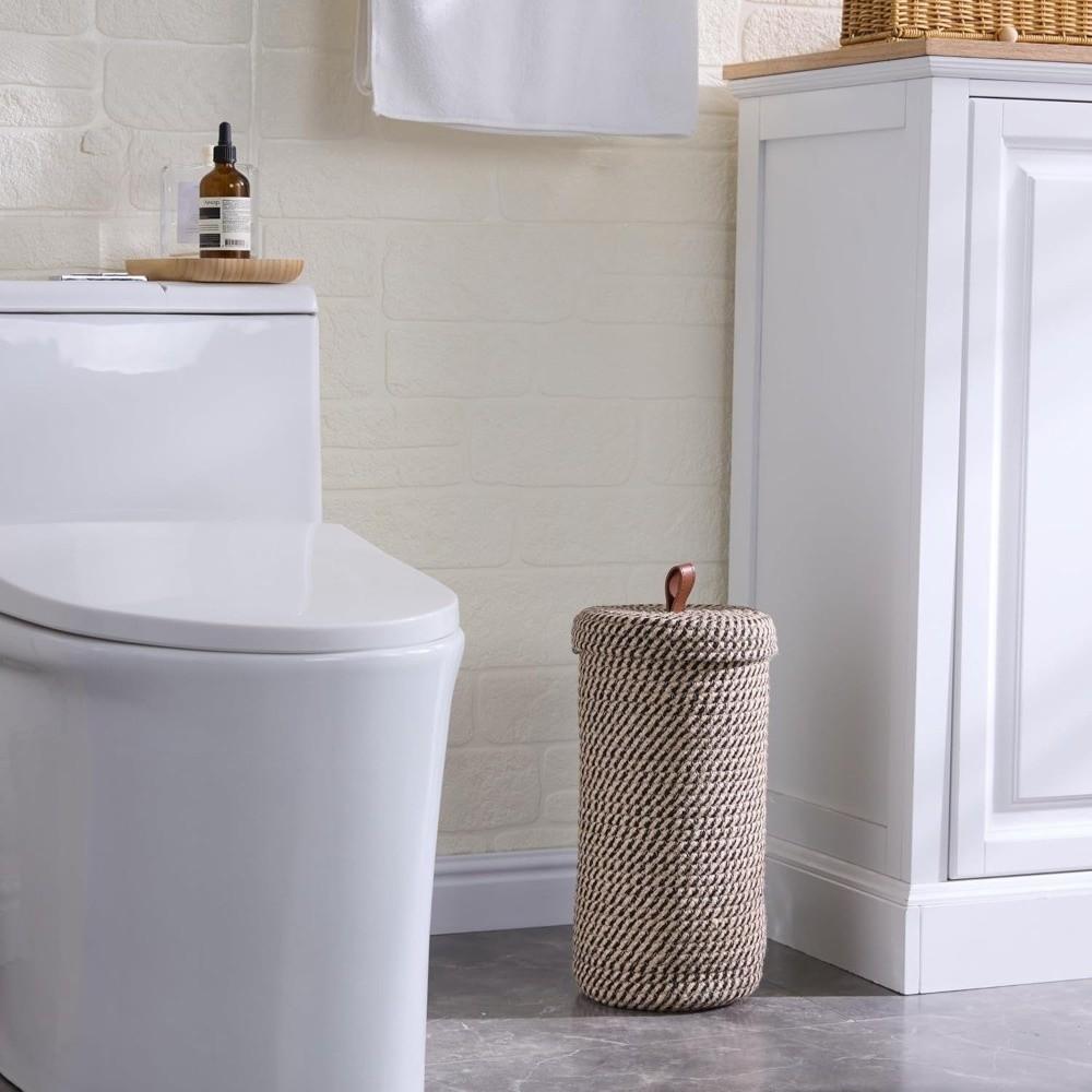 Dustproof Toilet Paper Rolls Storage Basket with Lid Woven Storage Basket Sundries Organizer