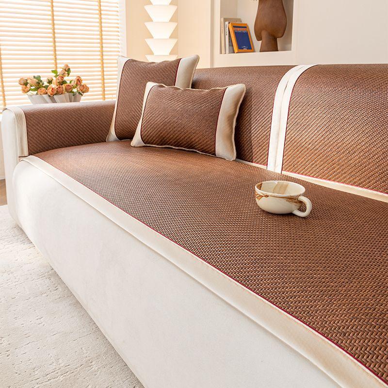 Ice Silk Rattan Mat Sofa Cushion Breathable Pe Rattan Sofa Cover Light Luxury Non-Slip Seat Cushion Sofa Cover Towel