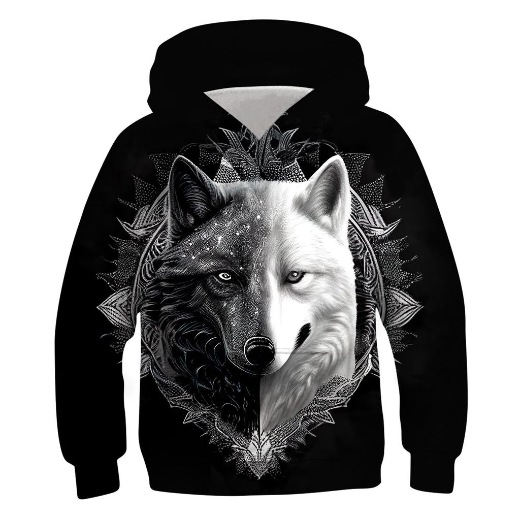Толстовка с капюшоном Wolf Kids для мальчика, пуловер с длинным рукавом, толстовка для мальчиков, толстовка с принтом Animal Wolf 3D для мужчин, толстовка с капюшоном для мальчиков, детская одежда