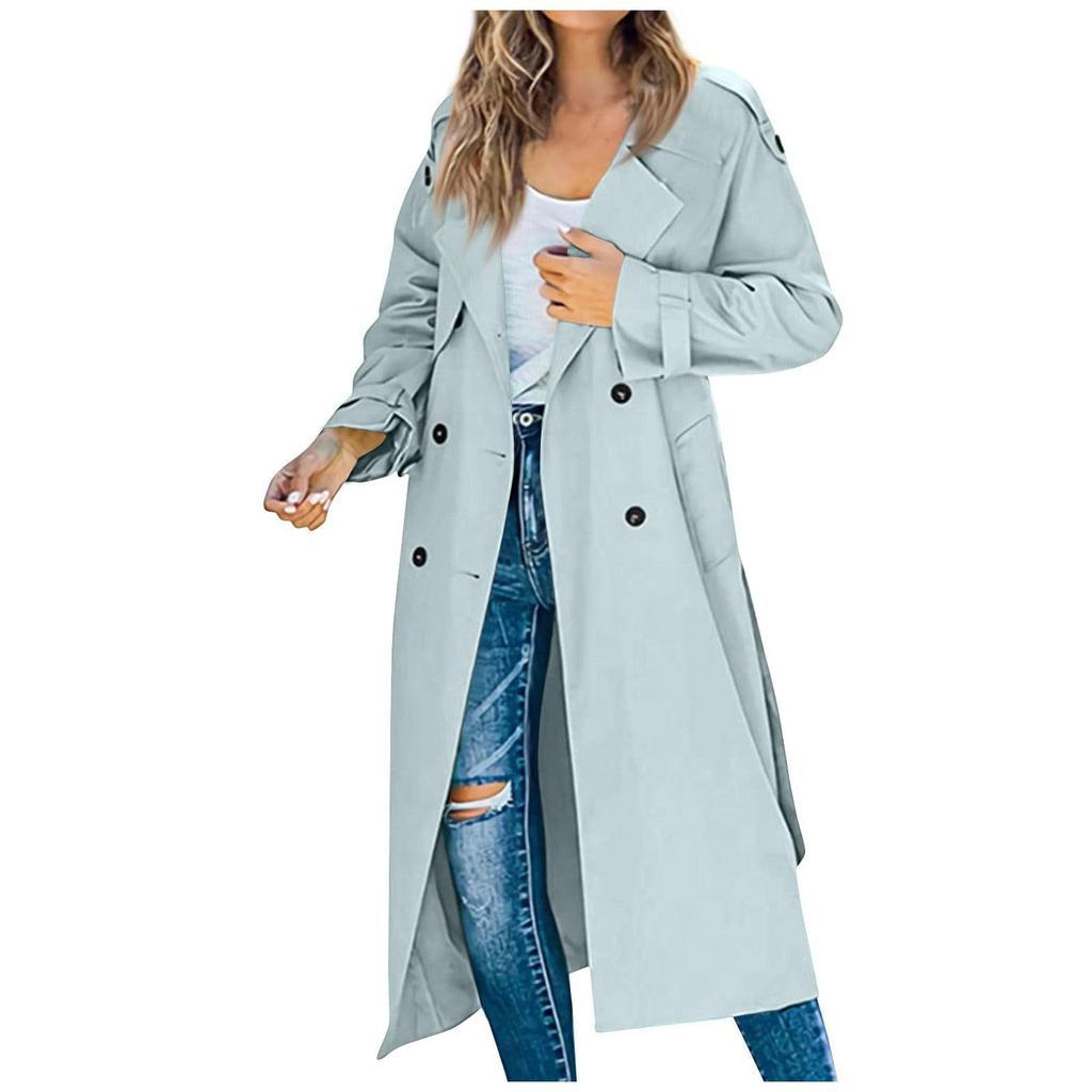Women's Autumn And Winter Casual Temperament Solid Color Trench Coat In The Long Jacket