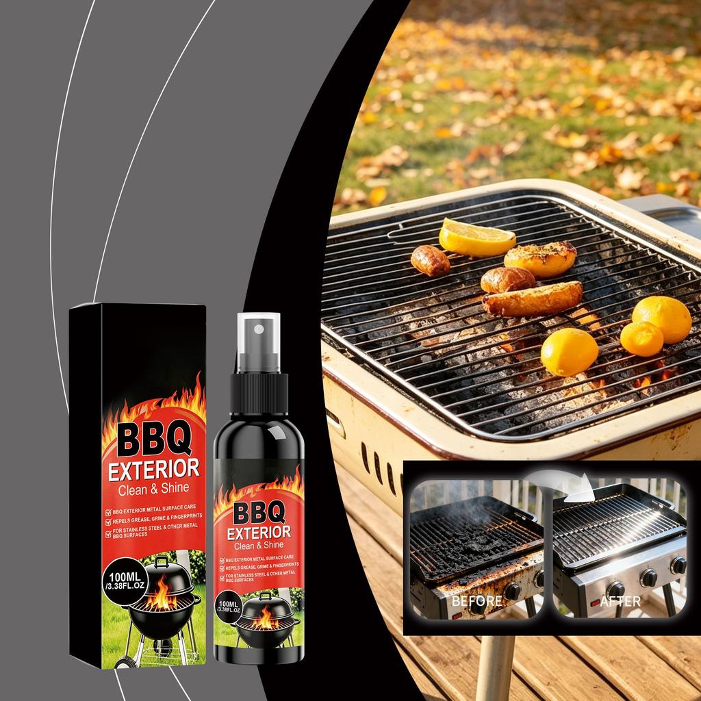 Спрей BBQ для очистки и придания блеска наружных поверхностей грилей. Удаляет жир, грязь, отпечатки пальцев. Подходит для поверхностей из нержавеющей стали и металла. 100 мл