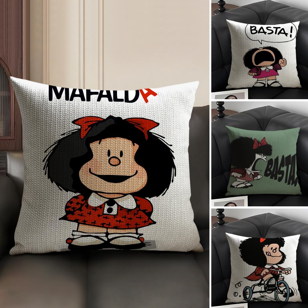 Cute MMafaldas Cushion Cover Natural Linen Organic Fabric DoubleSided Printing Home Decor Breathable Environmentally Friendly