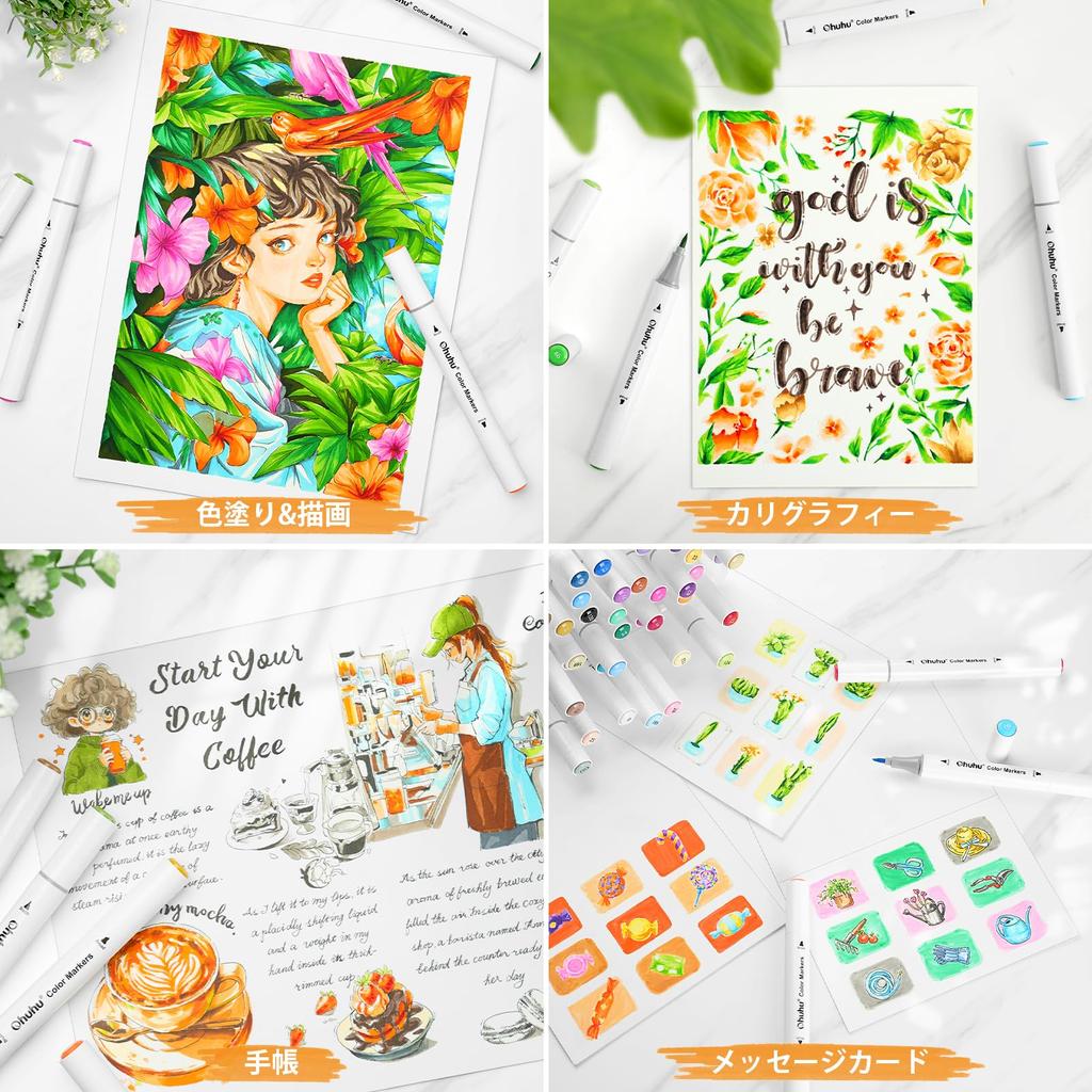 Ohuhu Marker Art Marker 59 60 Pieces Marker Illustration Brush Watercolor Vivid Picture Coloring Storage Case Included Water-based Pen, Colors, Pen,
