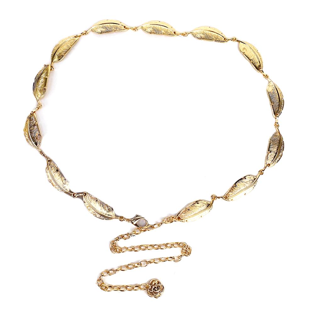 Women Chain Belt Waist Chain Belts for Dress Jeans Adjustable Leaf Chain Belt Waist Belt Ladies Body Costume Jewelry