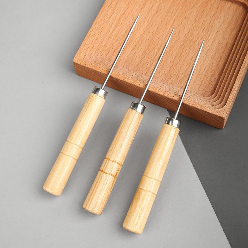 Straight Sewing Awl With Wooden Handle Leather Piercing Tool Shoemaker Shoe Sole Stitching DIY Handmade Craft Accessory