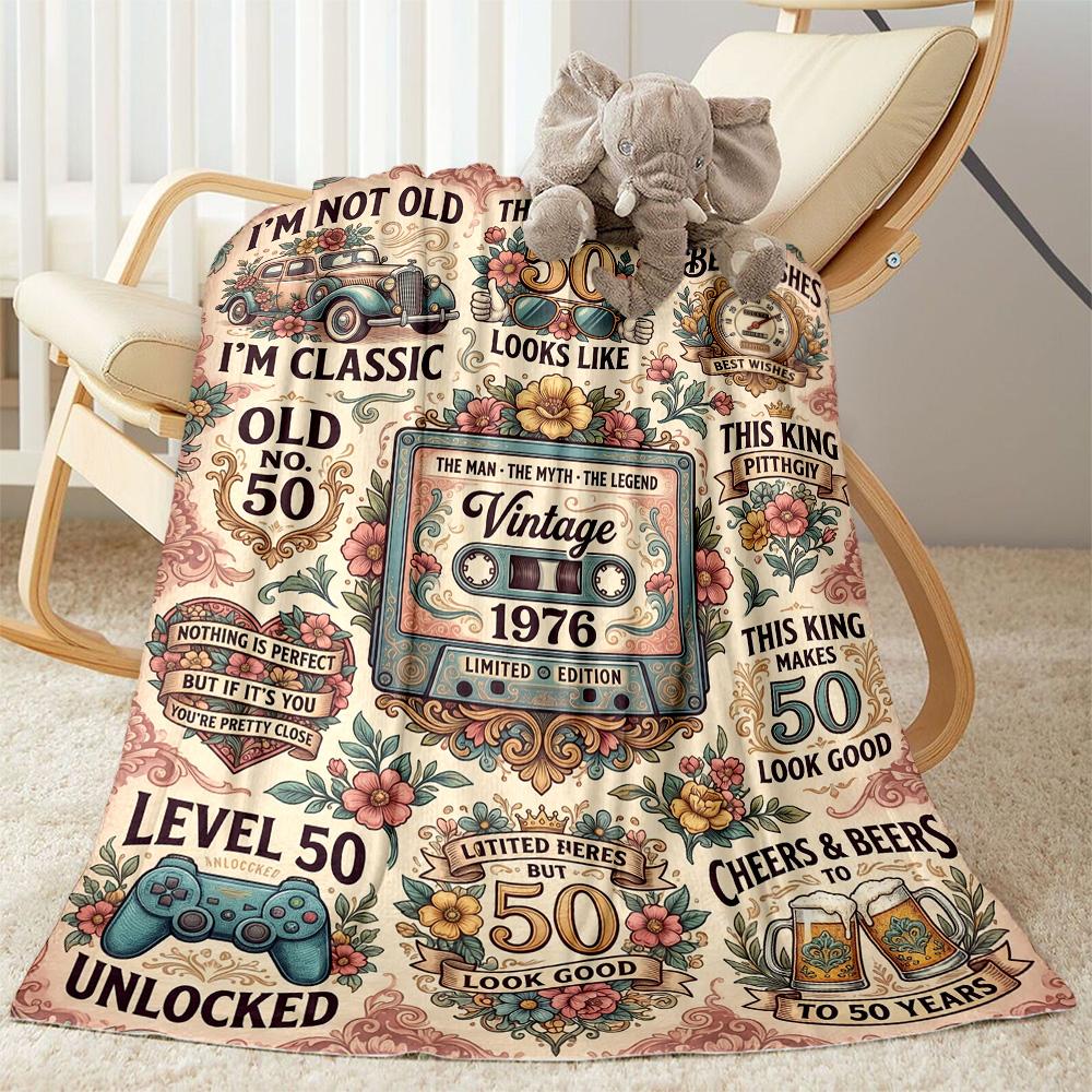 Vintage Milestone Birthday Blanket Soft Warm Cozy Perfect for Bedding Sofa Couch for All Seasons Modern Ideal Gift for Friends Family Couples Picnic