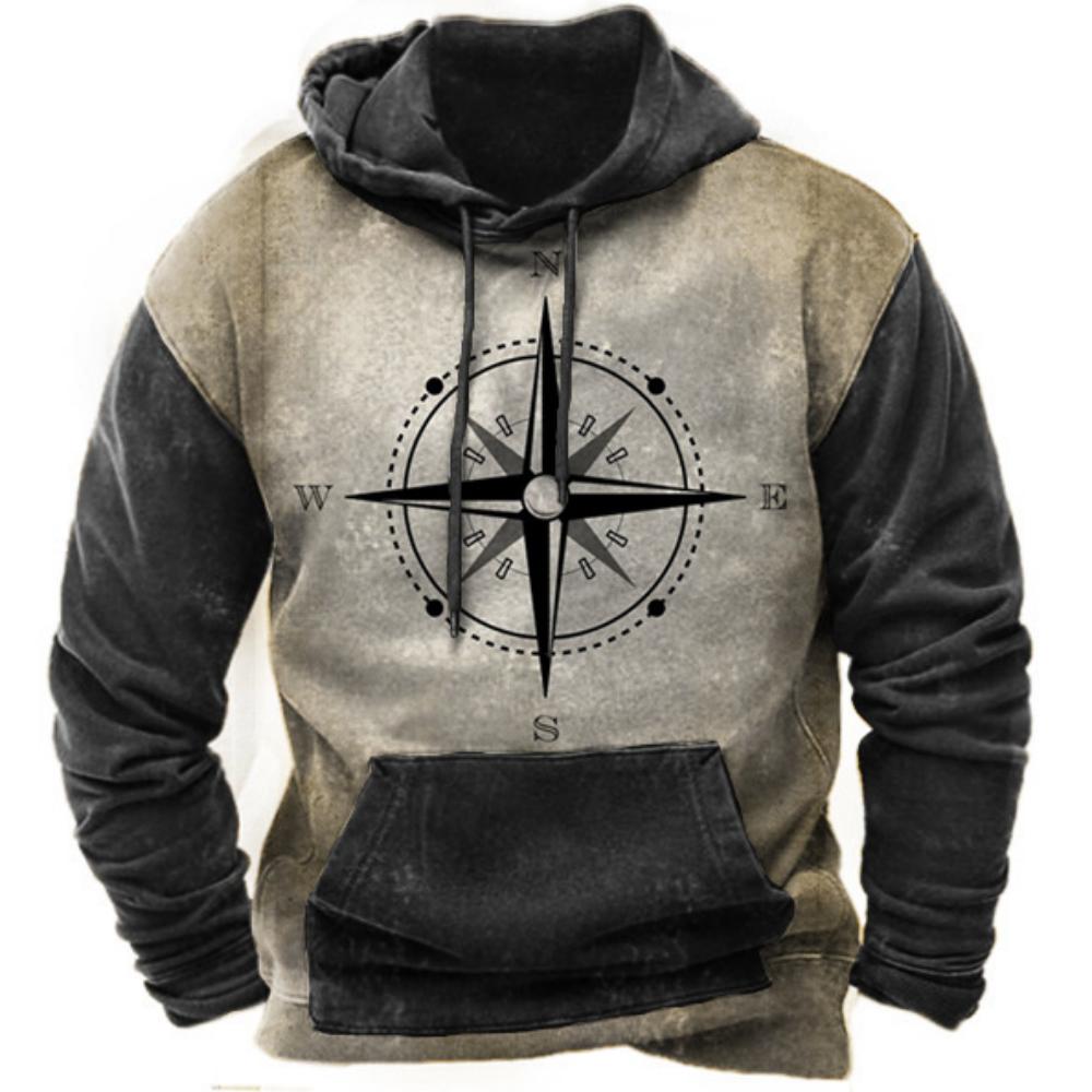 Мужская винтажная толстовка с компасом 3D-печати Y2k, топы Harajuku с капюшоном, зимняя повседневная одежда больших размеров, уличная мода