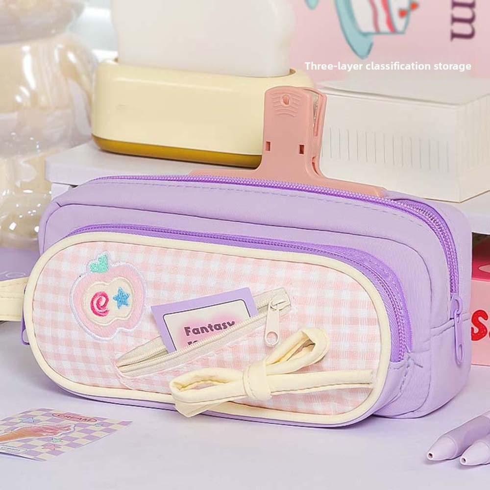 Handheld Korean Fruit Pencil Case Fruit Cherry Cake Print Pencil Pouch Office