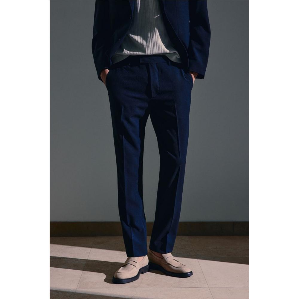 H M sliM Fit Seersucker Suit Pants Navy Blue