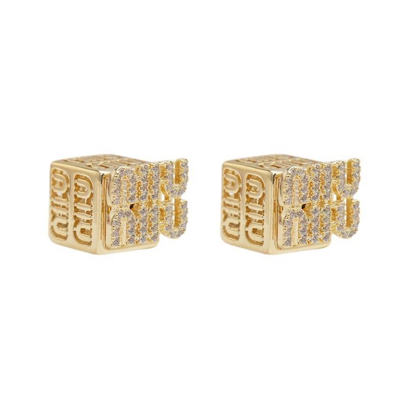 Three-Dimensional Square Full Diamond Stud Earrings Women'S Light Luxury High-End Sense Unique Design Big-Name Earrings Personalized Versatile Earring