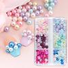 1Box Glitter Round Faux Pearl Nail Art Decorations - Mixed Sizes (3mm-5mm) for Nail Art Charms, DIY Crafts Embellishment