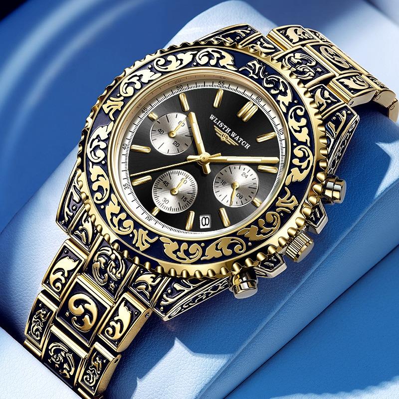 Многофункциональные мужские часы от ведущего бренда, ретро, светящиеся, резные, кварцевые, с календарем