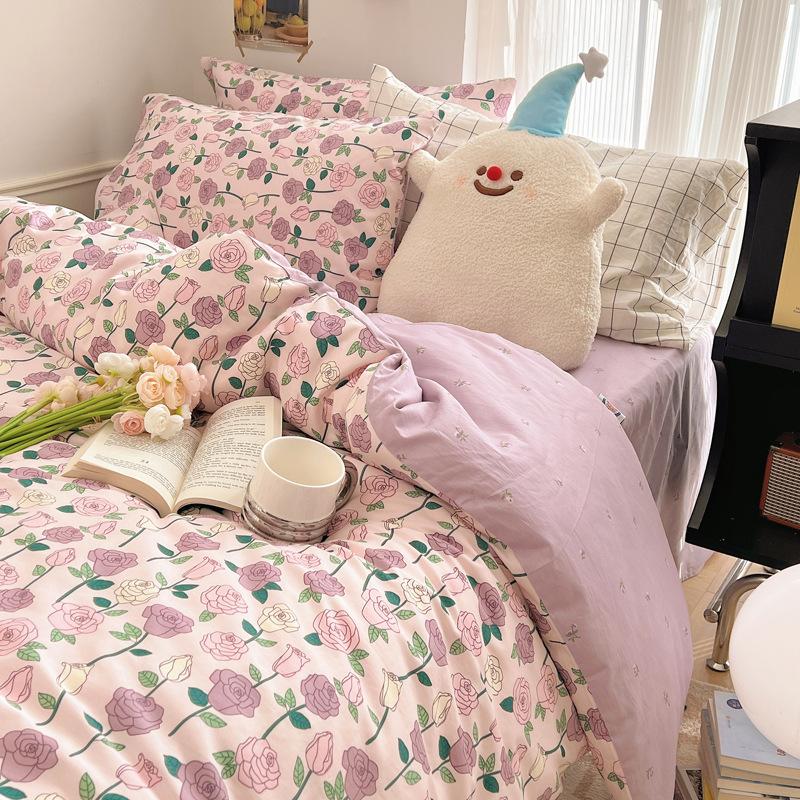 Комплект из четырех предметов из чистого хлопка, счет 60, утолщенное постельное белье из чистого хлопка, комплект из трех предметов, длинноволокнистый хлопок, небольшой свежий пододеяльник, простыня на подгонке.