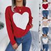 Women's Sweatshirt Autumn/Winter Cable-Knit Heart-Pattern Long-Sleeved Pullover Valentine's Day Ladies' Knitwear