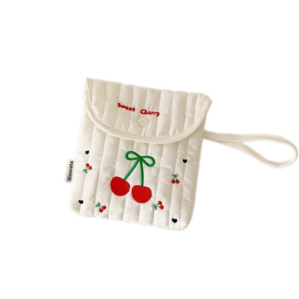 Square Embroidery Cherry Cosmetic Bag Cat Small Storage Bag Sanitary Napkin Storage Bag  Travel