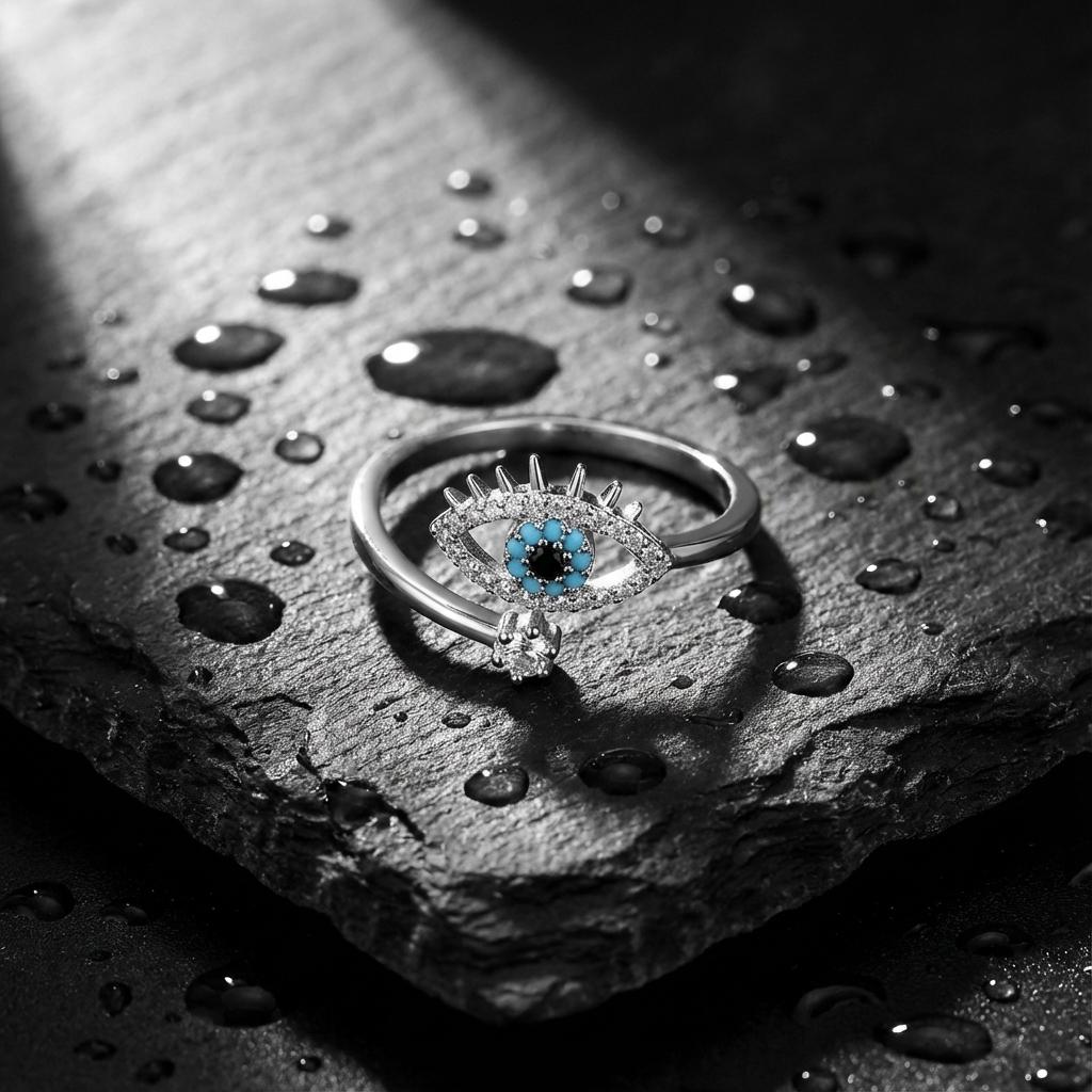 Elegant Evil Eye Cubic Zirconia Open Ring for Women Light Luxury Silver Color Copper Minimalist Ring Friendship Jewelry Gifts