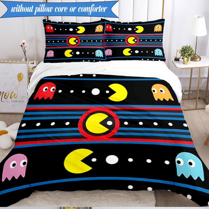 3PCS Pac Game Bedding Set Duvet Cover Closure Includes 1 Duvet Cover & 2 Pillowcases for All Seasons Bedroom Decor Christmas Fan gifts