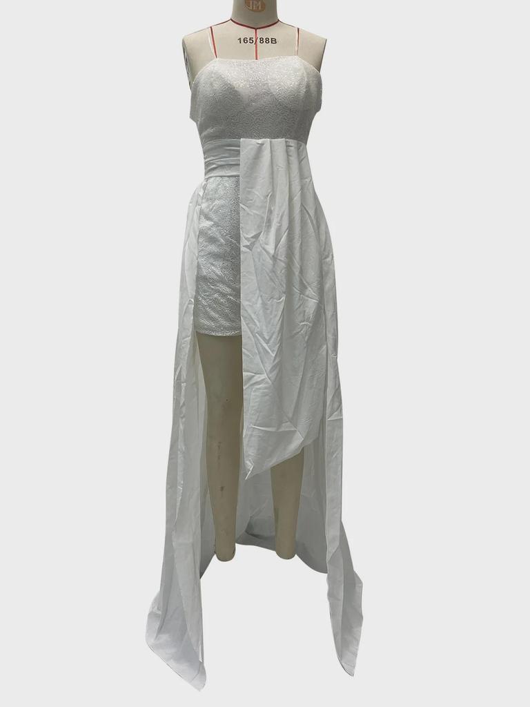 Весна 2025 Женское облегающее белое кружевное мини-платье с V-образным вырезом