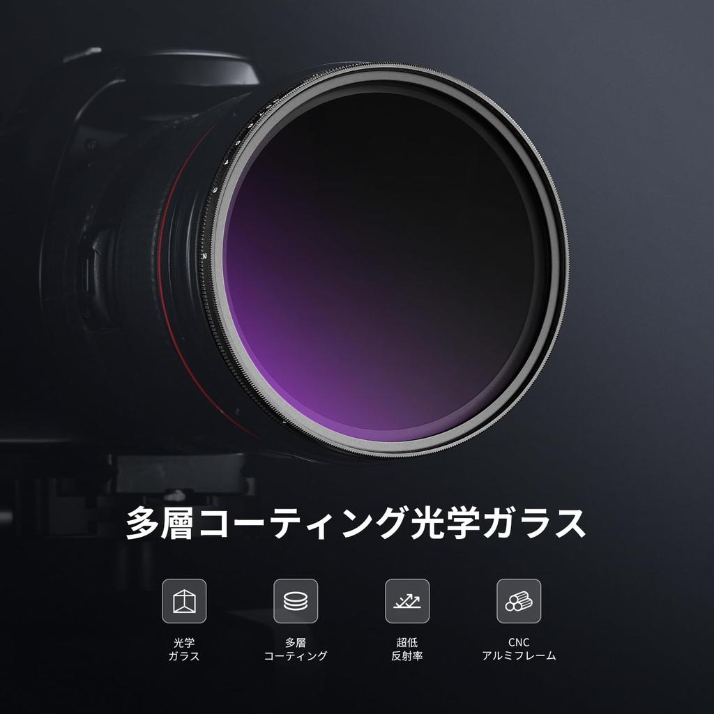 NEEWER 52mm Variable ND Filter with Lens Cloth Neutral Density Adjustable Coated Optical Glass Proof Ultra Thin Neutral Density Filter ND2-400 (1-9