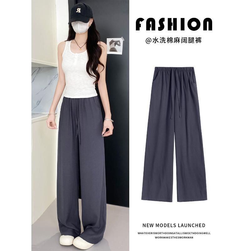 Gray Tencel Linen Pants Women's New Summer Thin Scimitar Yamamoto Pants Loose Lazy Cotton and Linen Wide-leg Pants