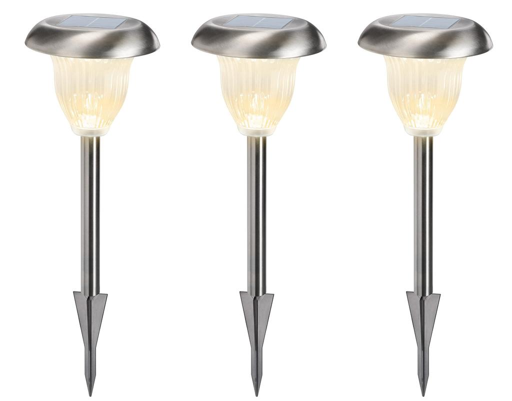 GWSOLAR Stainless Steel Garden Light Set (3-Piece Set), 10 Lumens, Warm White, Outdoor Waterproof Solar Light, Cute Mushroom-Like Design, Ground