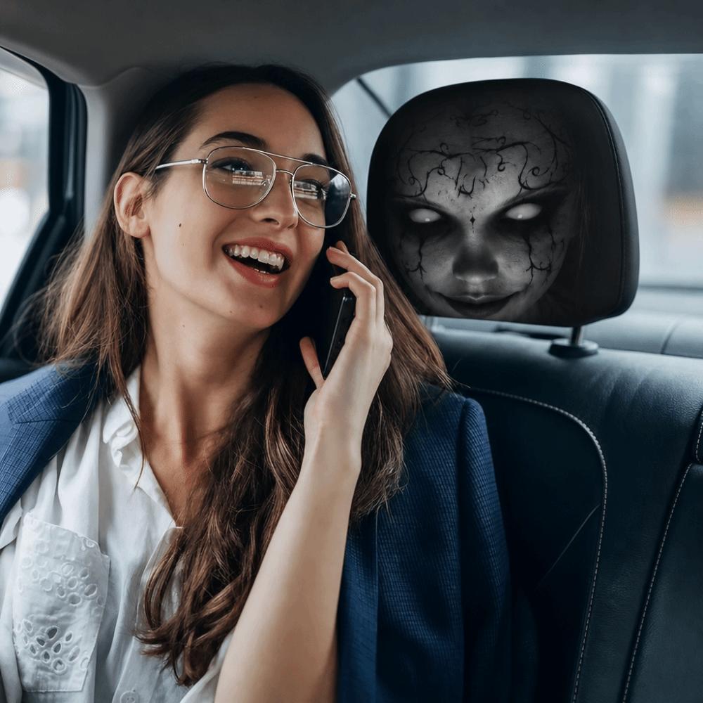 2Pcs Scary Face Printing Car Headrest Cover Car Headrest Protector Auto Interior Accessories