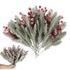18 шт. Искусственная заснеженная ветка норфолкской сосны, веточки с красными ягодами, искусственный стебель кедра, рождественские ветки с ягодами падуба, DIY наполнитель для вазы, украшение для праздничной вечеринки