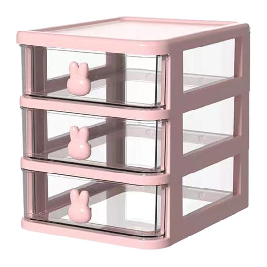 Storage Box Plastic Drawer Desk Organizer Clear Multi-Layer Desktop Storage Box with Bunny Handles Large Capacity Office Supplies