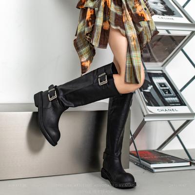 Женские ботинки-рыцари на толстой подошве, осенне-зимние новые ботинки с круглым носком, ретро, милые, крутые, длинные ботинки до колена, тонкие высокие ботинки для женщин